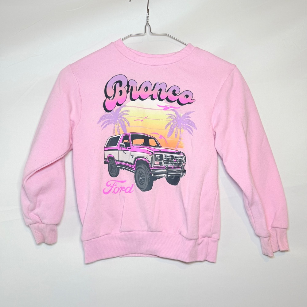 Ford Bronco Pink Graphic Sweatshirt Kids Size 6/6X Retro Sunset Palm Trees